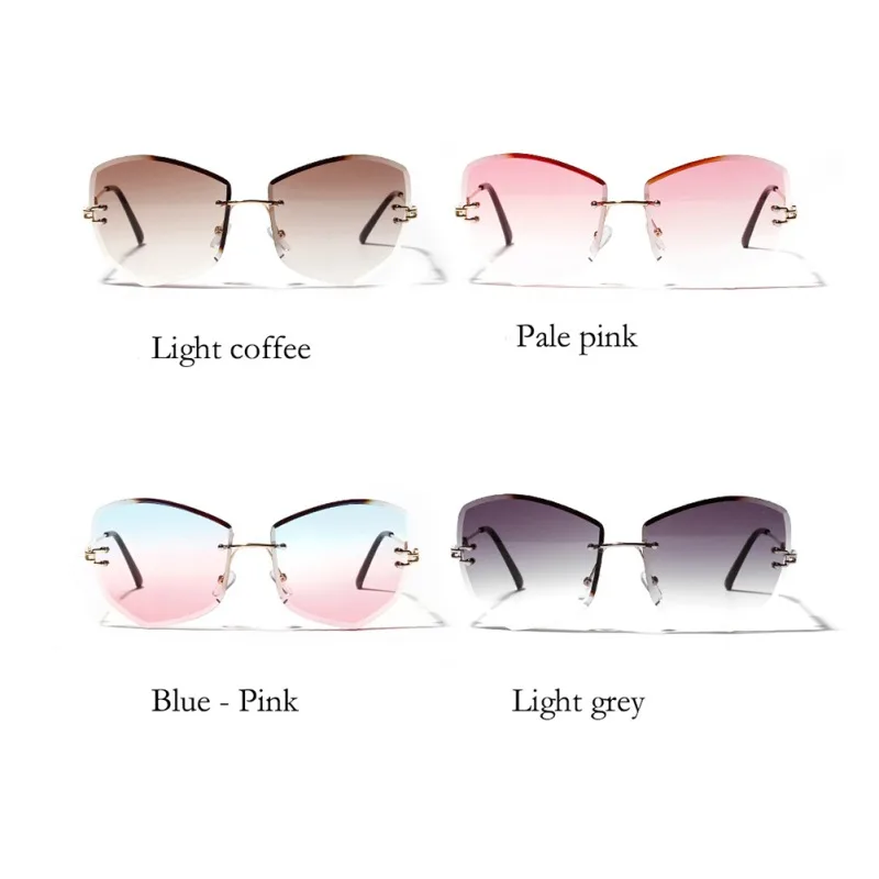 Модные женские безбортные солнцезащитные очки кошачий глаз в форме