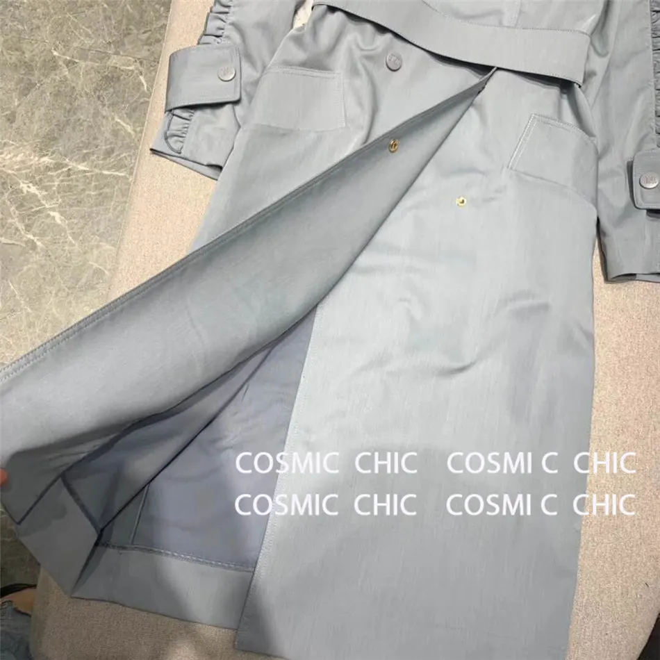 Cosmicchic Осень Зима Женское подиумное длинное пальто с деревянными ушками на рукавах двубортное пальто с поясом Верхняя одежда тонкая