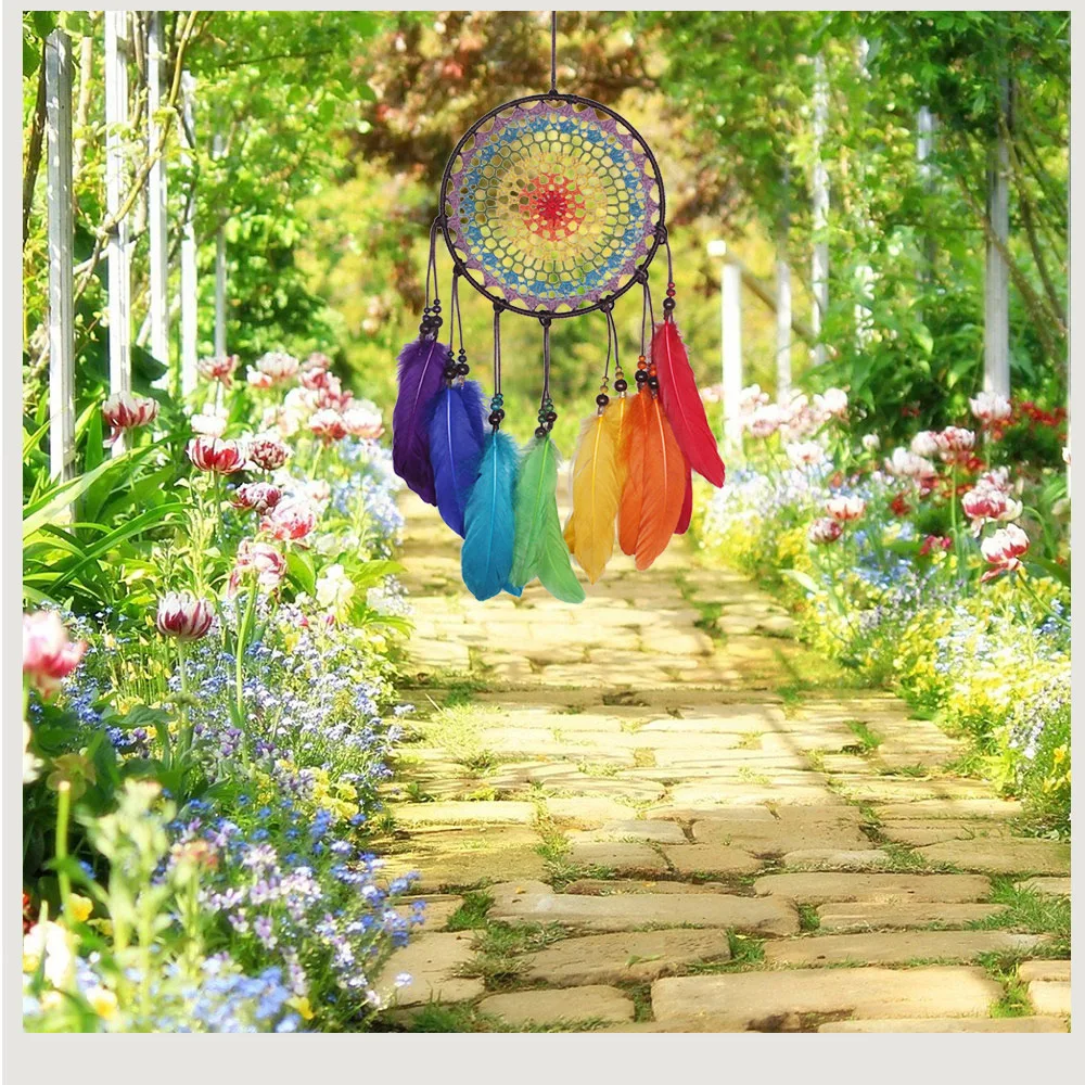 

Indian style gift handmade wood dream catcher dreamcatcher wall hanging decoration bead ornament colorful feather car decor