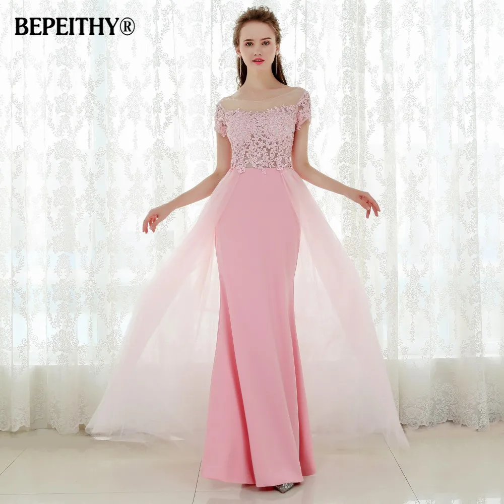Длинные розовые платья для выпускного вечера с коротким рукавом сексуальное