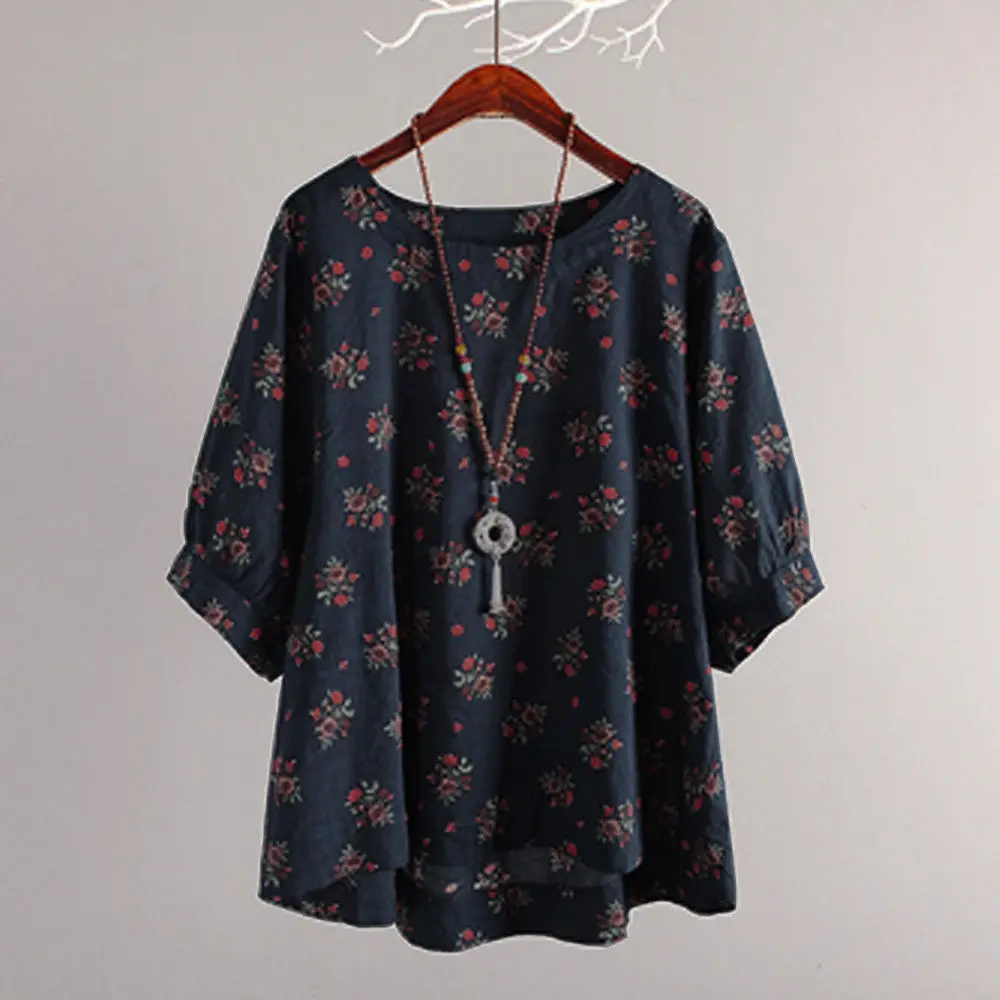 Brand New Women Blouse Fashion Hot Short Sleeve Print O Neck Casual Loose Cotton Tops Irregular Female Wear 2019 | Женская одежда