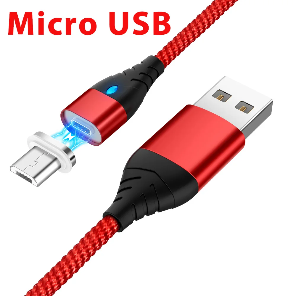 Магнитный светодиодный кабель Micro usb type C адаптер для быстрой зарядки телефона Microusb type-C магнитное зарядное устройство usb c для samsung xiaomi huawei - Цвет: Micro USBCable Red