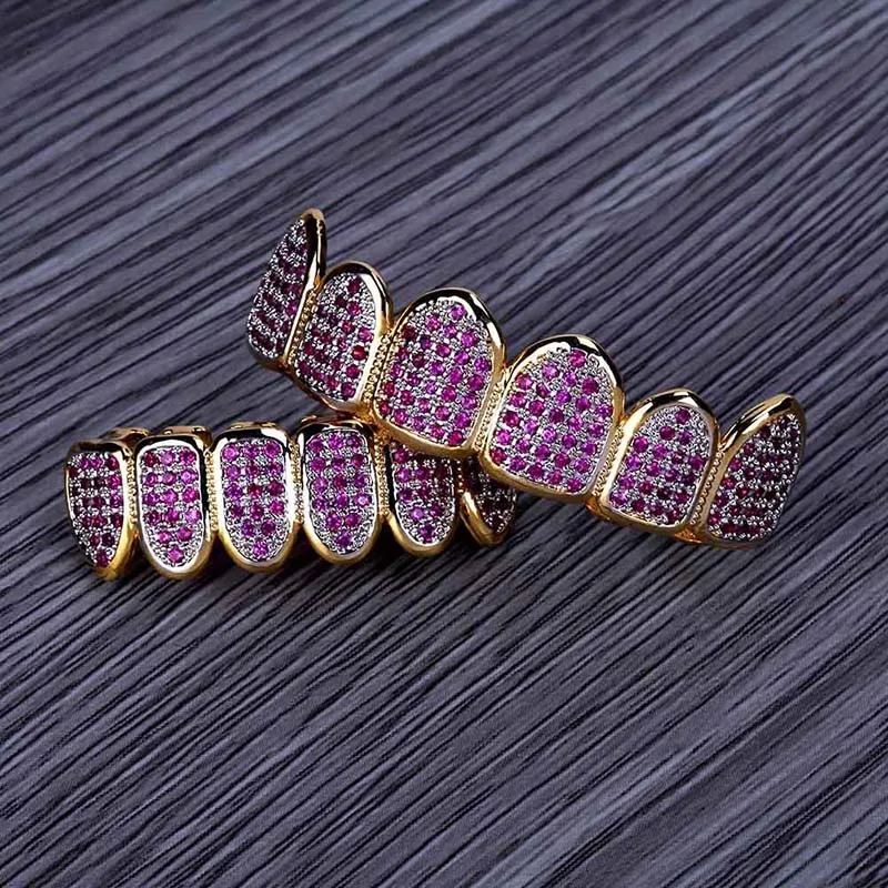 Декоративные коронки для зубов в стиле хип-хоп золотого цвета с фиолетовым