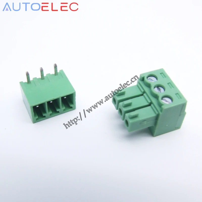100 наборов Pitch3.81mm 3pin PCB подключаемые клеммные блоки соединитель папа и женщина