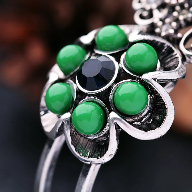 Зеленые эмалевые красные хрустальные цветы Этнические браслеты для женщин