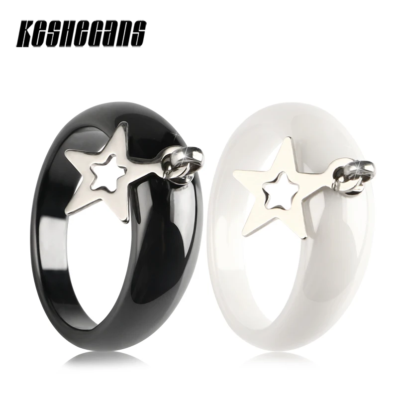 Женское керамическое кольцо со звездами черно-белое из нержавеющей стали Размер