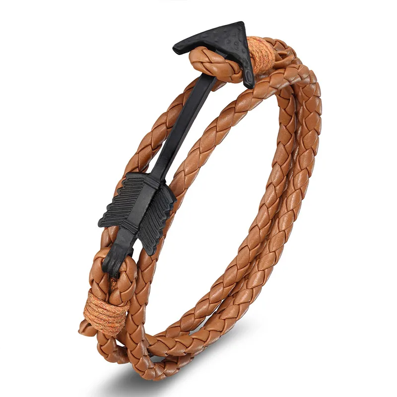 Новинка 2019 модный мужской браслет черные браслеты в стиле панк с якорем и кожаные