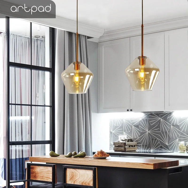 Artpad-luces colgantes de cristal nórdico de tres cabezas, lámpara colgante moderna para Loft, sala de estar, comedor y cocina, Led