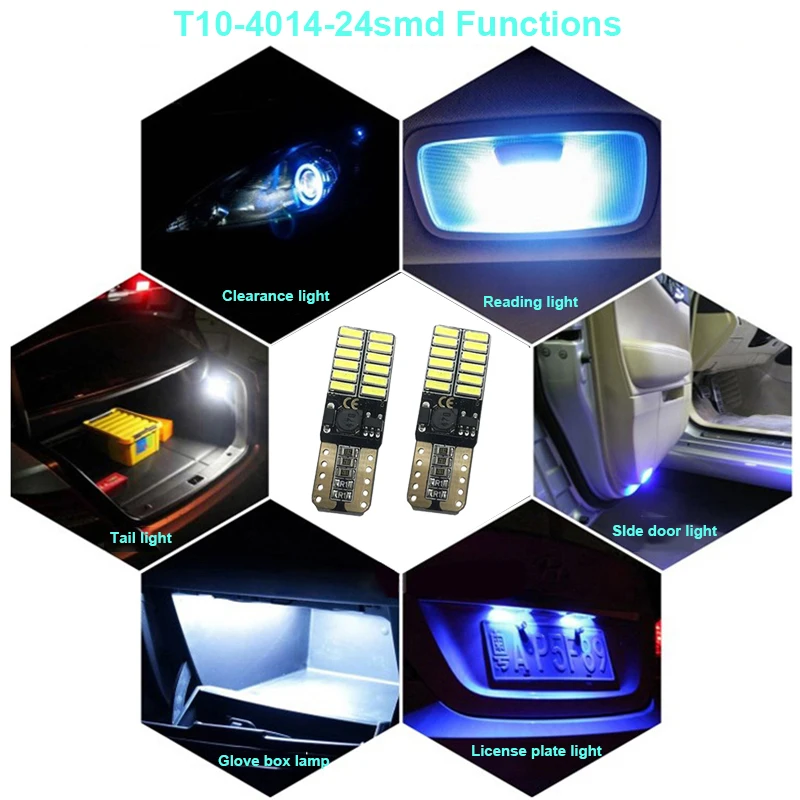 4 шт./лот без полярности Canbus T10 Светодиодные лампы 4014SMD 24 leds внутренний свет 194 168 W5W
