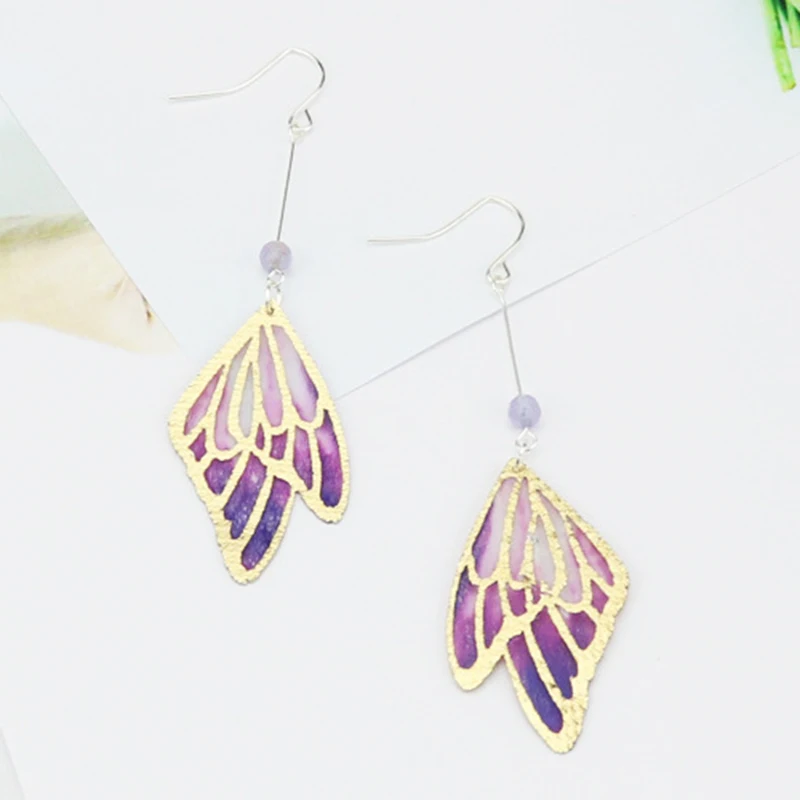 8SEASONS Imitation Enamel Gold Fabric Silk Butterfly Wings Pendants Drop Earrings Multicolor Fashion Girl Women's Jewelry 1 Pair |