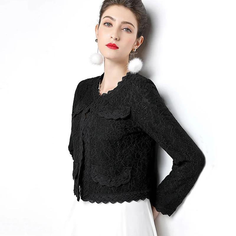 Осенняя короткая куртка из кружевной ткани Новинка осени 2019 Ретро стиль женская