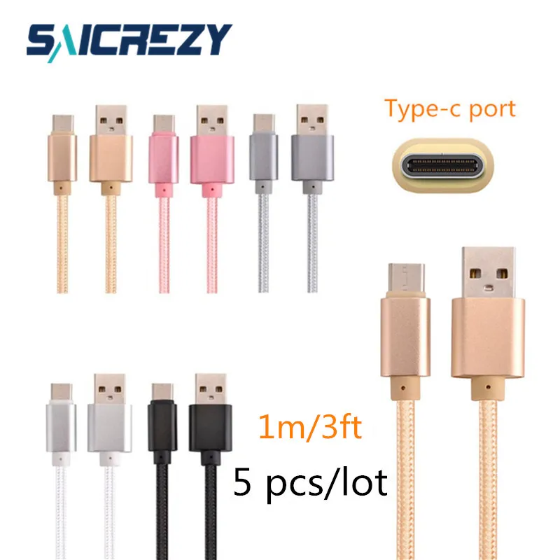 5 шт./лот 1 м нейлоновый USB type c мобильный телефон быстрая зарядка 3 провод для