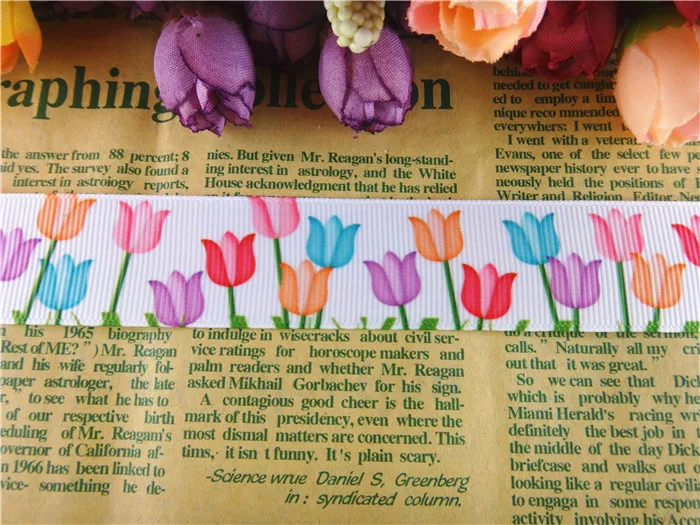 Лента Корсажная с цветочным принтом тюльпана 25 мм 10 ярдов|grosgrain ribbon cartoon|ribbon cartoon10