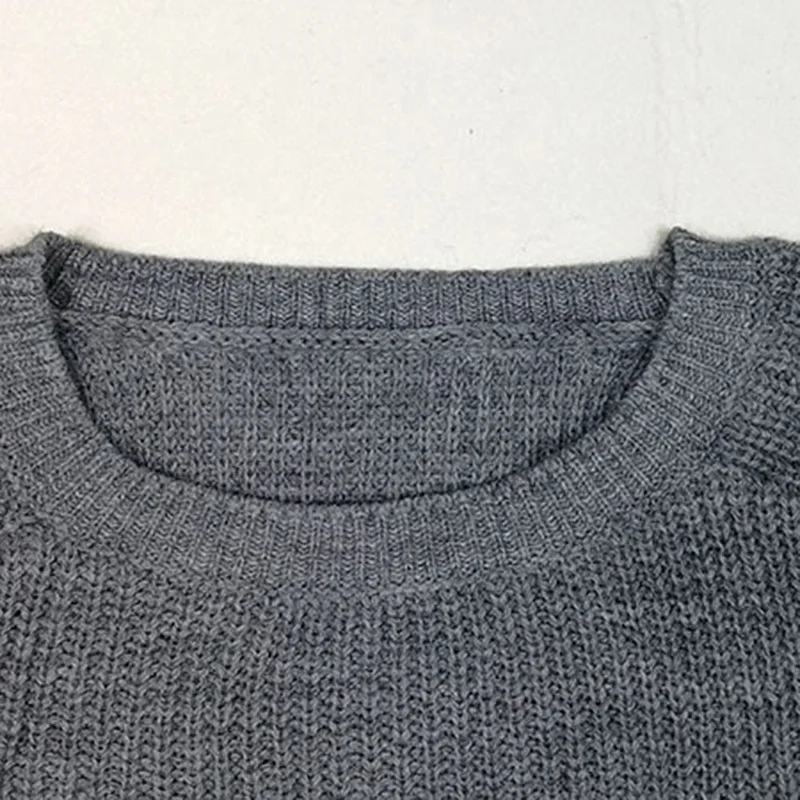Gray Knitting Round Neck Long Sleeve Sweater Women Autumn Winter Chic Casual Jumper Pullover Top Blouse | Женская одежда
