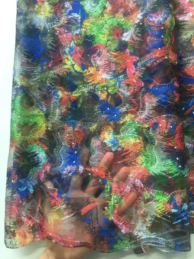 5 ярдов/шт. Красивая красочная французская сетчатая кружевная ткань с вышивкой