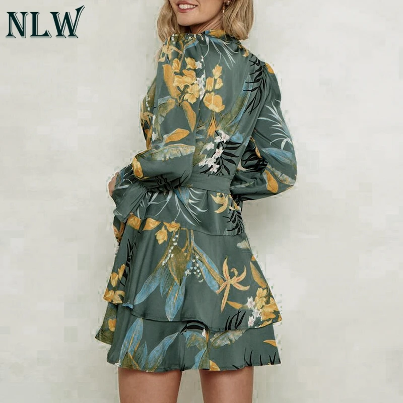 NLW Feminino wrap зимние платья Vestido с оборками богемное цветочное вечернее платье vestidos