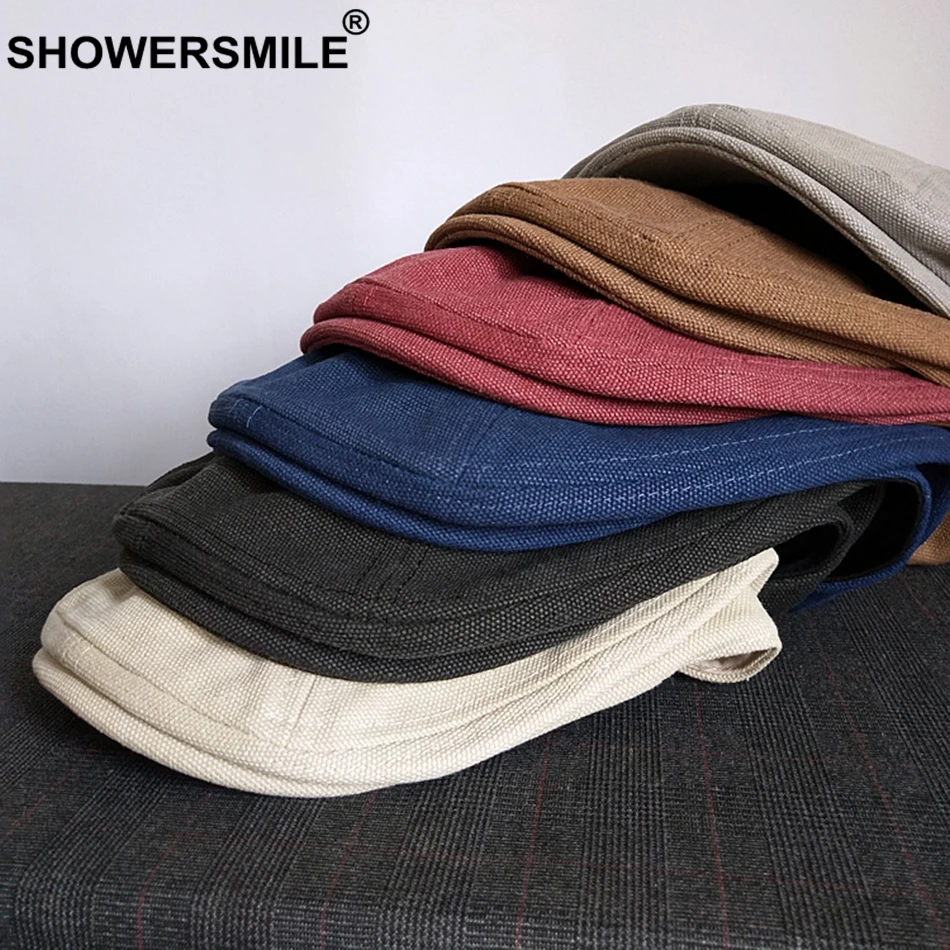 SHOWERSMILE мужские береты, хлопок, серые плоские кепки, мужские летние однотонные винтажные шапки для вождения, британский стиль Гэтсби