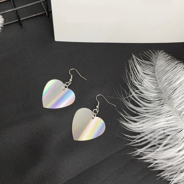 Trendy Big Sequin Heart Dangle Earrings for Women Minimalist Chic Silver Color Earing Gift For Friend Jewelry Accessories | Украшения и