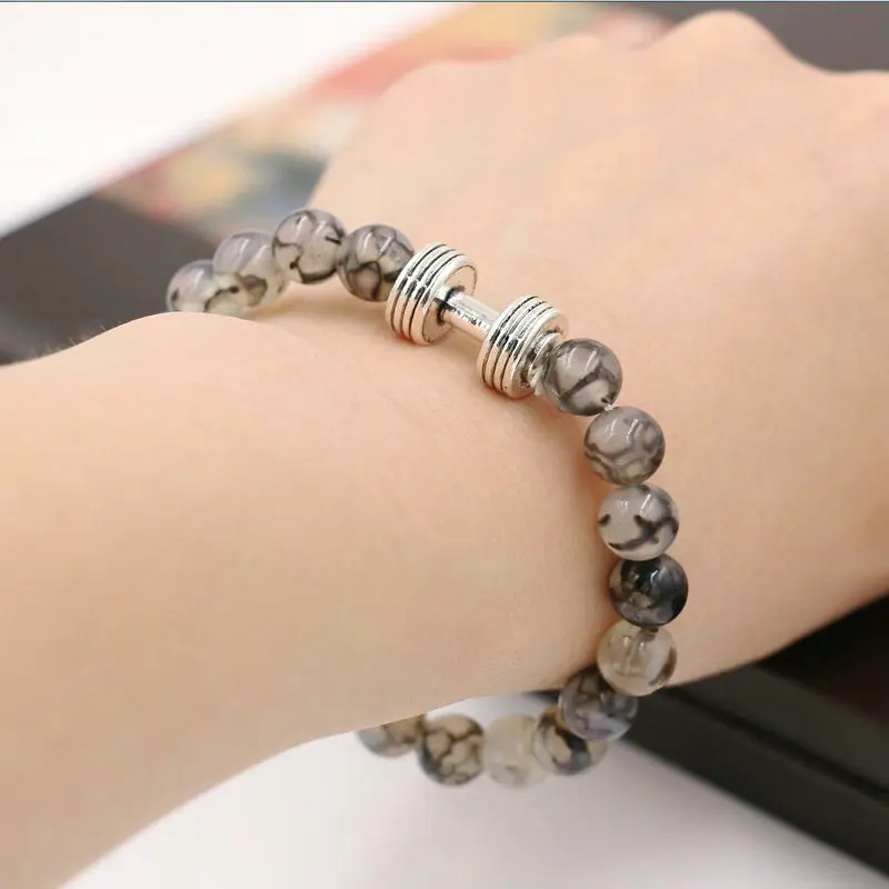 BPPCCR драконов вен камень серебро цвет сплав Штанги Гантели для фитнеса Для мужчин