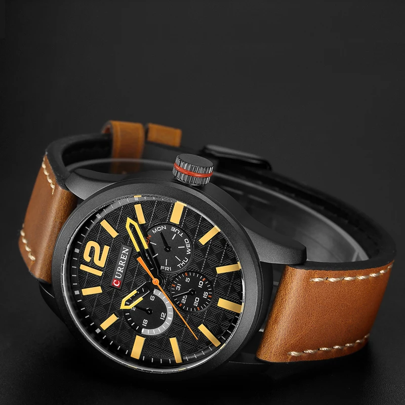 Часы CURREN Мужские спортивные аналоговые с кожаным ремешком кварцевые