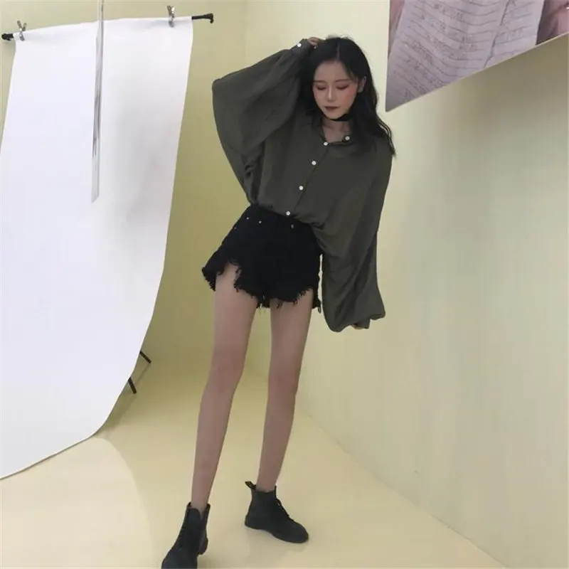 Новая стильная зеленая женская рубашка с рукавом фонариком Бесплатная 2019