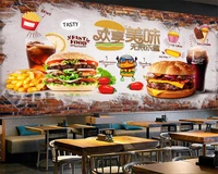 beibehang modern super silky wall paper hand painted brick 3d wallpaper delicious hamburger fast food shop tooling background