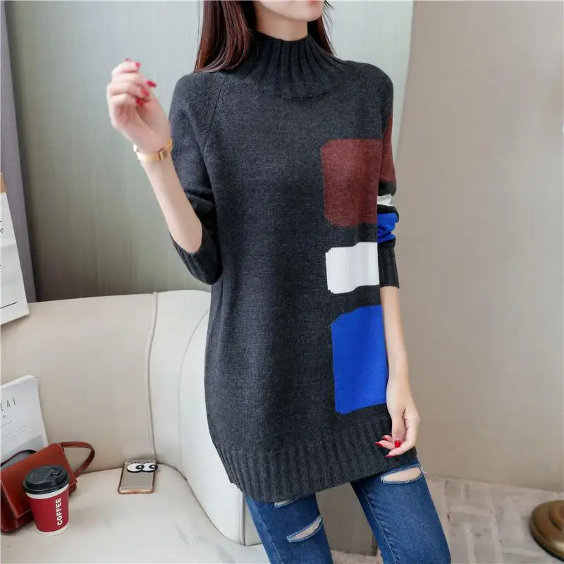 Женский свитер с высоким воротником NFIVE Свободный вязаный пуловер длинным