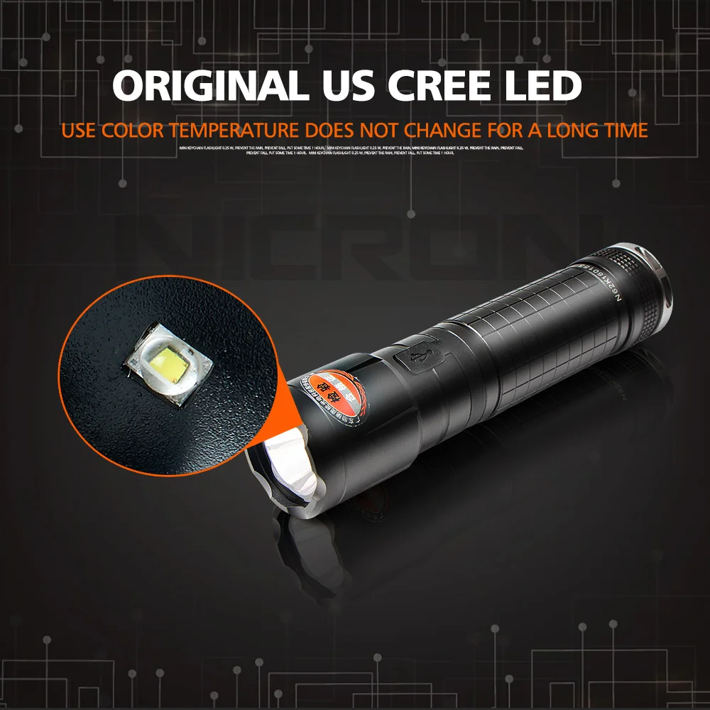 NICRON 5 Вт компактный USB Перезаряжаемый Фонарик 300LM 170 м дальность луча водонепроницаемый IPX4 домашний фонарь N62 для верховой езды