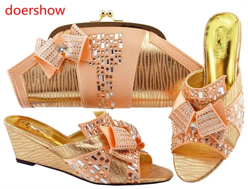 

doershow 2018 New coming African peach color sandals Italian shoes and bags to match shoes with bag set !!SH1-14