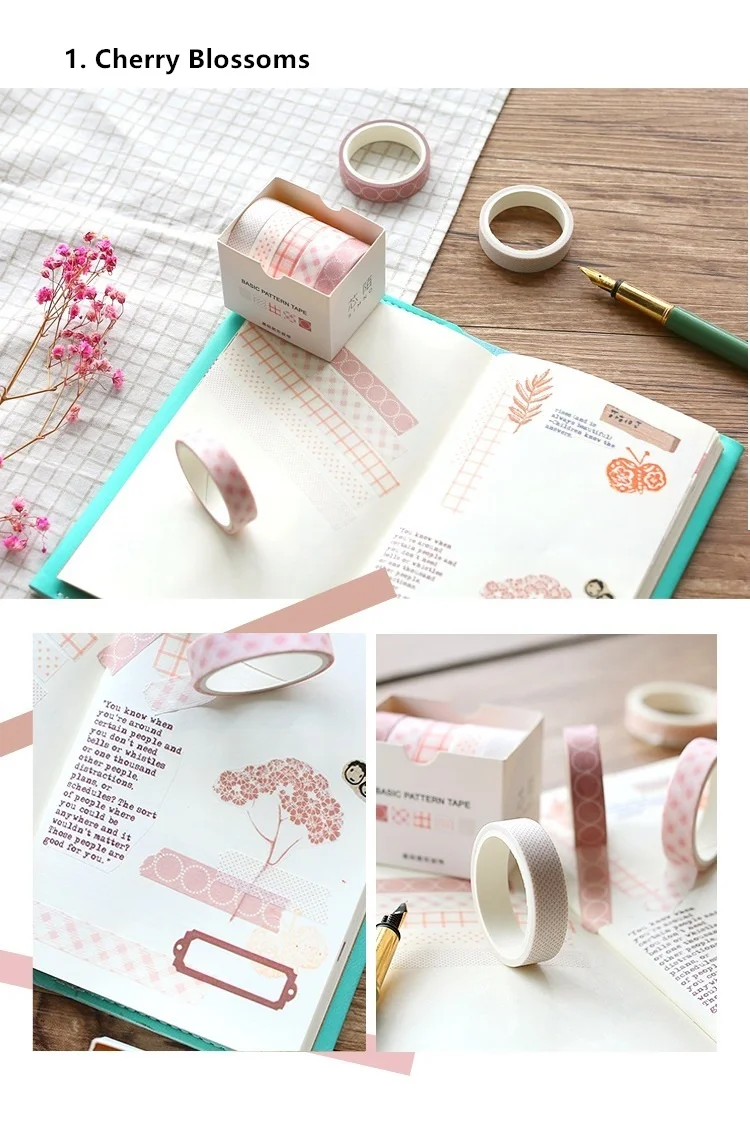 5 шт. основных карт узор цветной бумаги набор декоративного скотча Васи 10 мм для