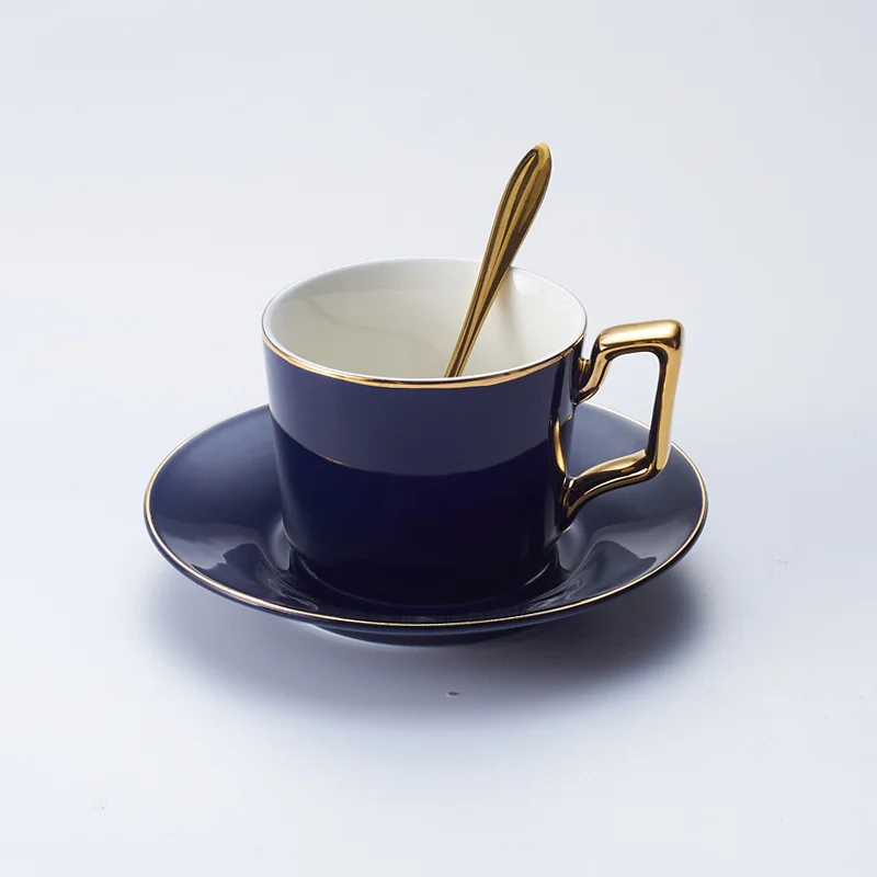 Blue 1Cup Выразительная фарфоровая кофейная чашка, блюдце, ложка, набор, 200 мл, Скандинавская чайная чашка, керамический чайный набор, расширенная чайная чашка, кофейная чашка эспрессо, Прямая поставка - Цвет: Blue 1Cup