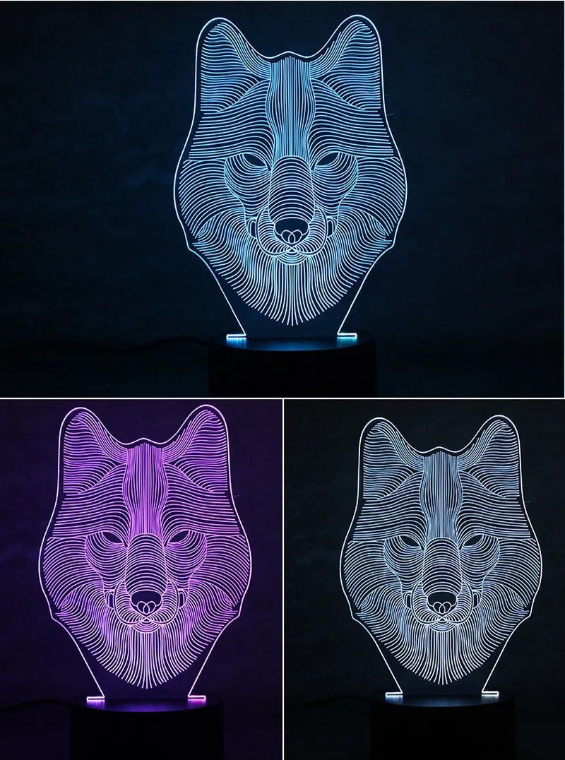 USB Powered Wolf 3D ночник светодиодный настольная лампа Новинка подсветка Сенсорное