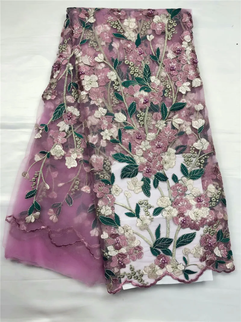 

High quality JRB-10606 hot sale embroidery mesh fabric with pretty flowers nigerian tulle lace fabric with beads