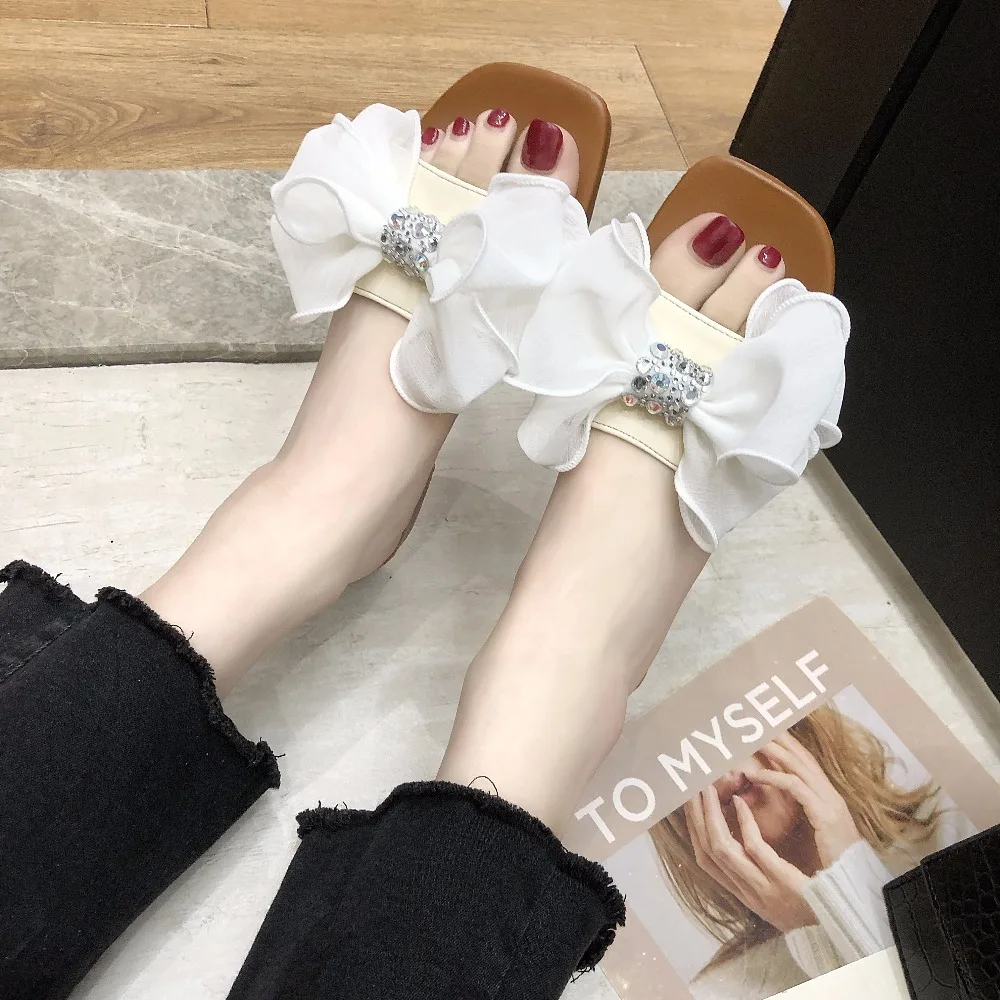 

2019 New Flock Summer Ladies Handmade Slippers Fashion Flower Retro Ethnic Casual Shoes Women Slip On Slides Outside Slippers