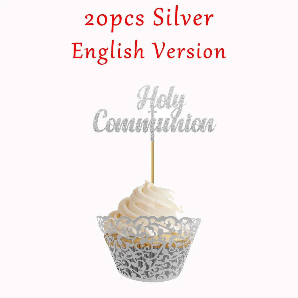 English Version 20 шт. Блестящий золотистый Серебристый Топпер для причастия для кексов для моего первого причастия Mi Primera Comunion вечерние украшения - Цвет: English Version