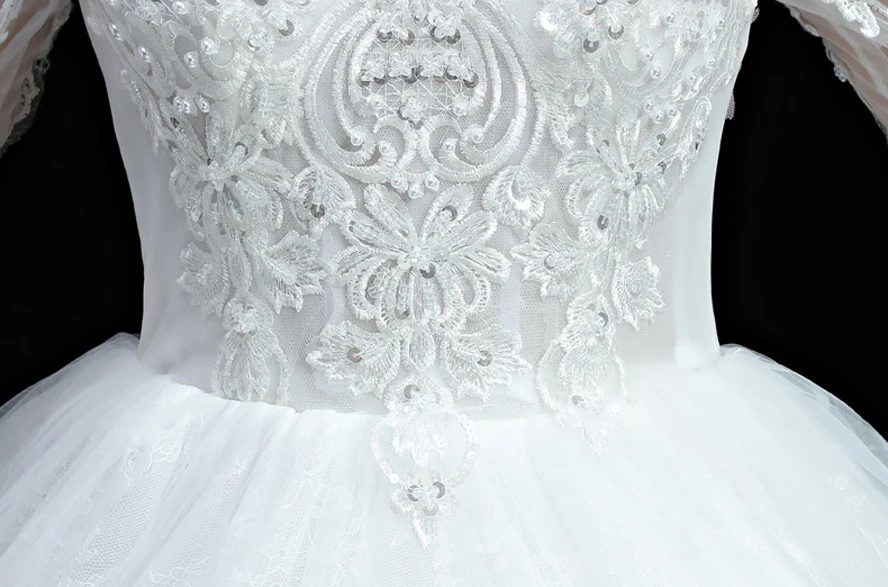 Robe de soiree Новое вышитое блестками кружевное свадебное платье с рукавом три четверти цвета слоновой кости белое свадебное платье реальные фотографии