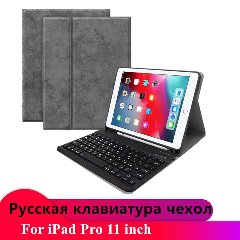 Grey-11 Русская Bluetooth клавиатура W Карандаш Держатель Кожаный чехол Чехол для iPad 9,7 Pro 11 дюймов клавиатура для iPad air 10,5 - Цвет: Grey-11