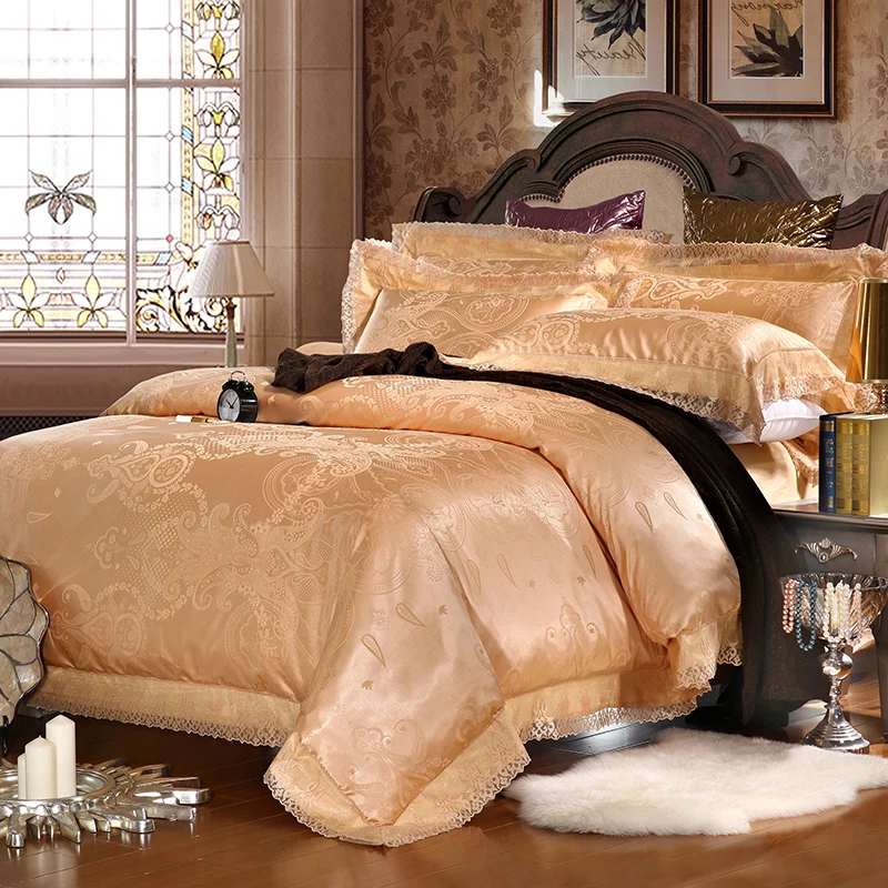 100% modal Natural Green Satin Jacquard four piece bedding package for special offer 1.8 meters bed | Дом и сад