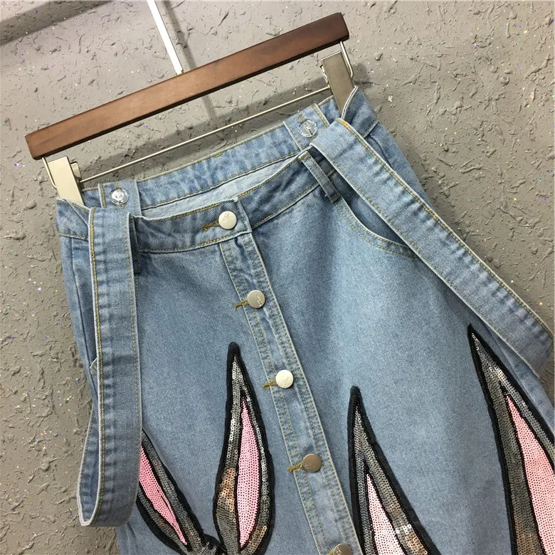 2019 летние женские синие джинсы из денима подтяжки ремень юбка Симпатичный стиль