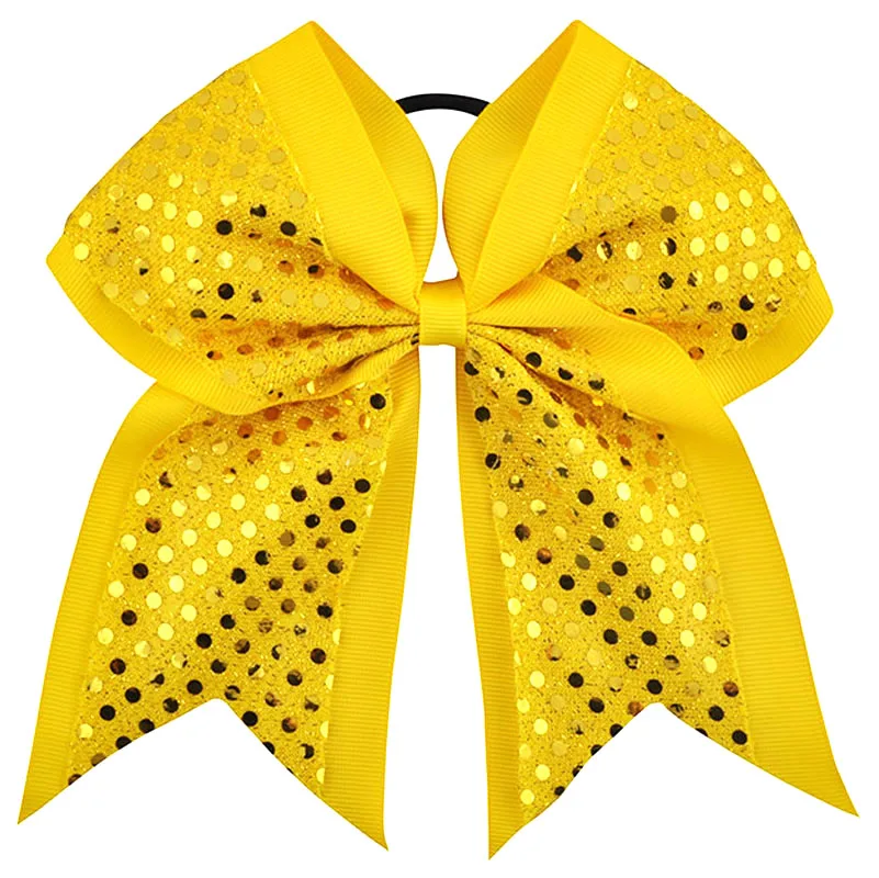 yellow " большая с блестками девочек с эластичной лентой для волос Grosgrain лента для волос бант для детей бант для чирлидинга для конского хвоста держатель - Цвет: yellow