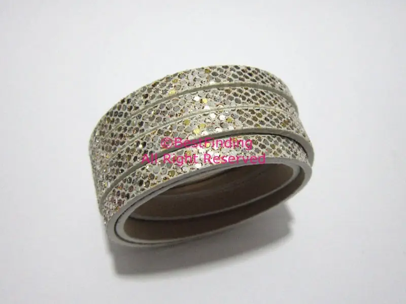 

5x2mm leather cord Gold mixed silver glitter 5mm flat leather cord