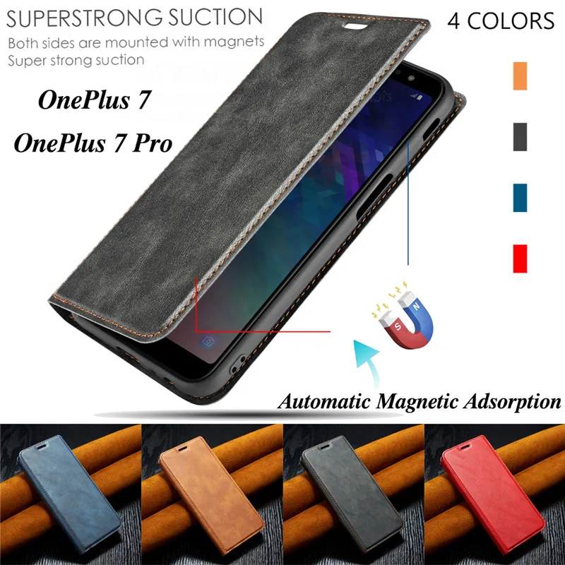 Ультратонкий кожаный чехол для OnePlus 7 Pro Роскошный Ретро с магнитной застежкой