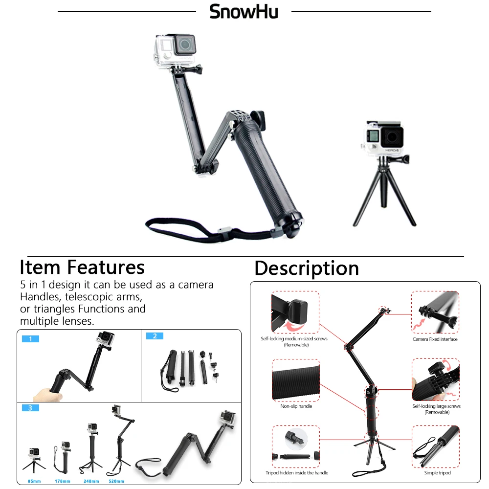 Аксессуары snowhu для GoPro Набор для go pro hero 8 7 6 5 4 3 комплект крепление для SJCAM для xiaomi yi камера для xiomi штатив GS21
