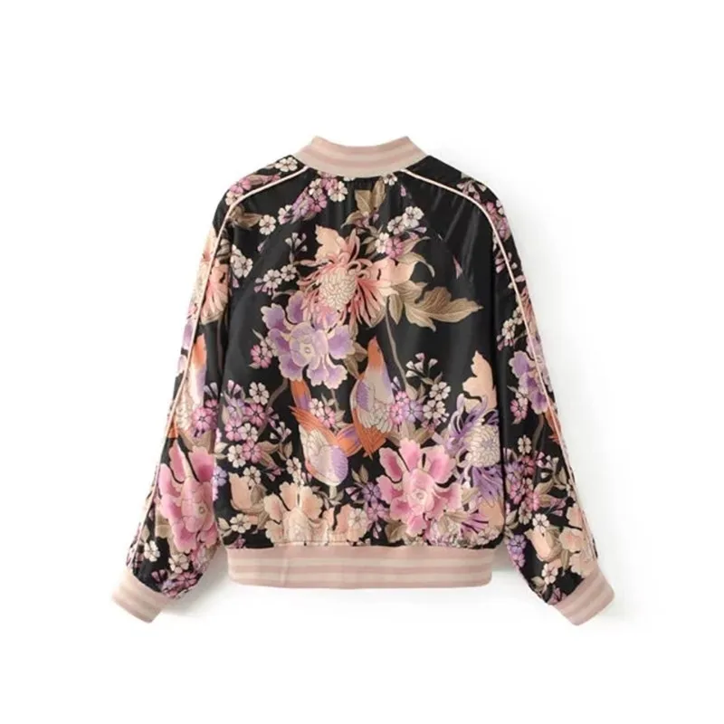 Женская куртка с цветочным принтом осенняя бейсбольная на молнии длинным