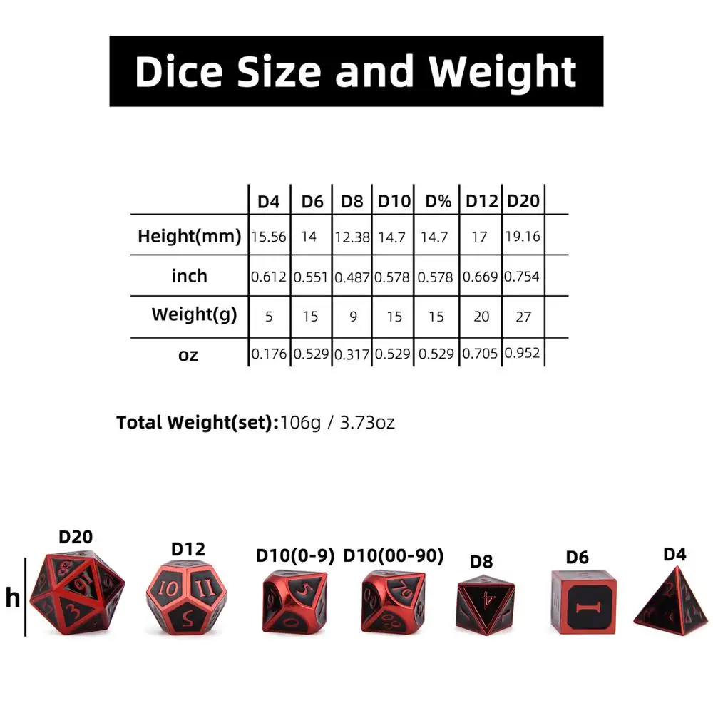 Mystery Metal Dice красный и черный для подземелий и драконов RPG MTG обучение математике D4 D6 D8 D10 D% D12 D20