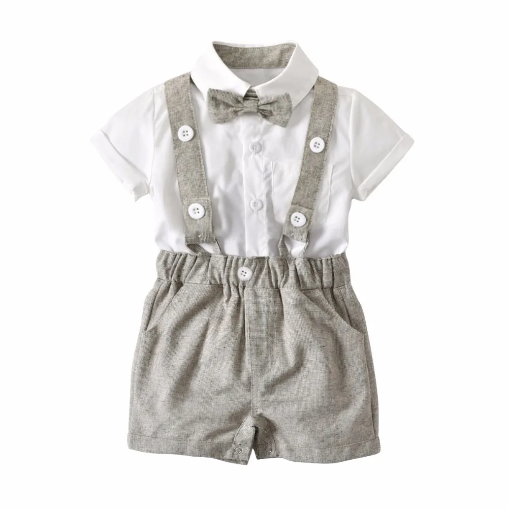 2pcs Toddler Kids Baby Boy Gentleman Outfit Formal Clothes Party Overalls Bow T-shirt Top Romper+White Bib Shorts Cotton Set |