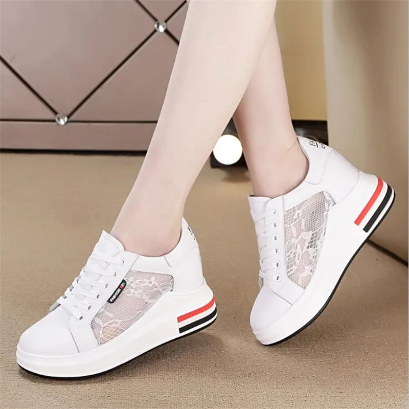 2018 женские туфли на высокой танкетке ботильоны из натуральной кожи цвет белый