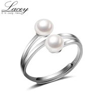 adjustable 925 silver double pearl rings for womennatural freshwater pearl rings drop shipping couple rings jewelry