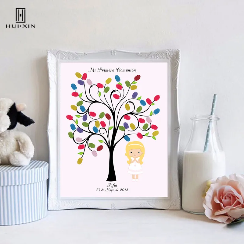 

Beautiful Angel Praying Under Tree Canvas Painting Free Name And Date Holy Comunion Fingerprint Guestbook For Kid Birthday