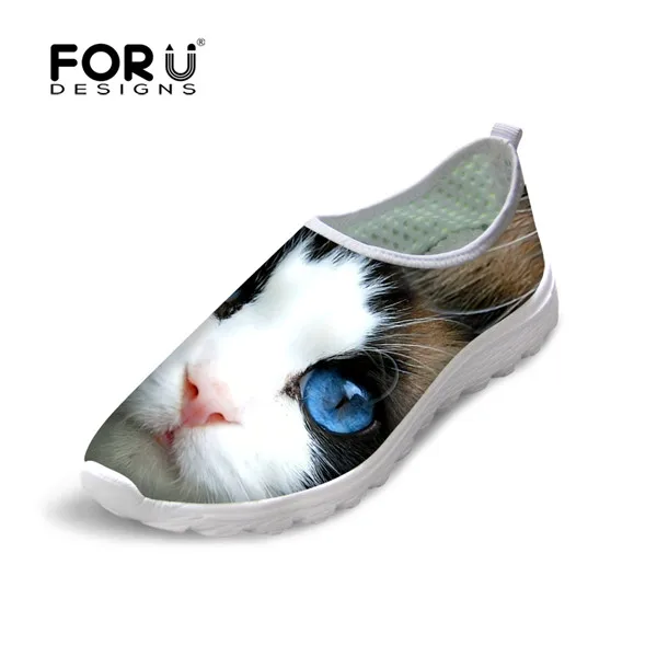 FORUDESIGNS/; летние женские туфли на плоской подошве из сетчатого материала; удобная прогулочная женская обувь без шнуровки; дышащая женская пляжная обувь на плоской подошве с рисунком черного кота - Цвет: CA4891AA